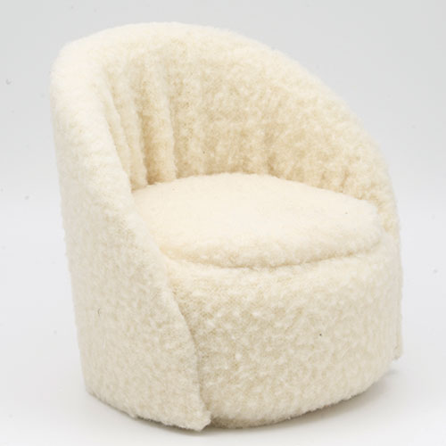 CLA12045 - Round Chair, White Faux Sherpa Fabric